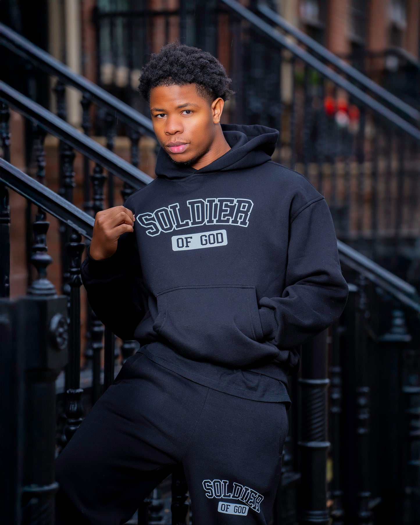 Black hoodie set soldier of God,